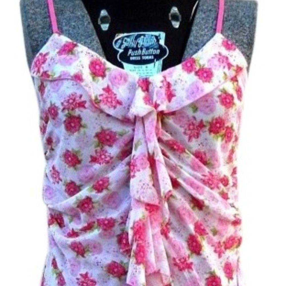 Luna French Paris Floral Dress Pink White M L New